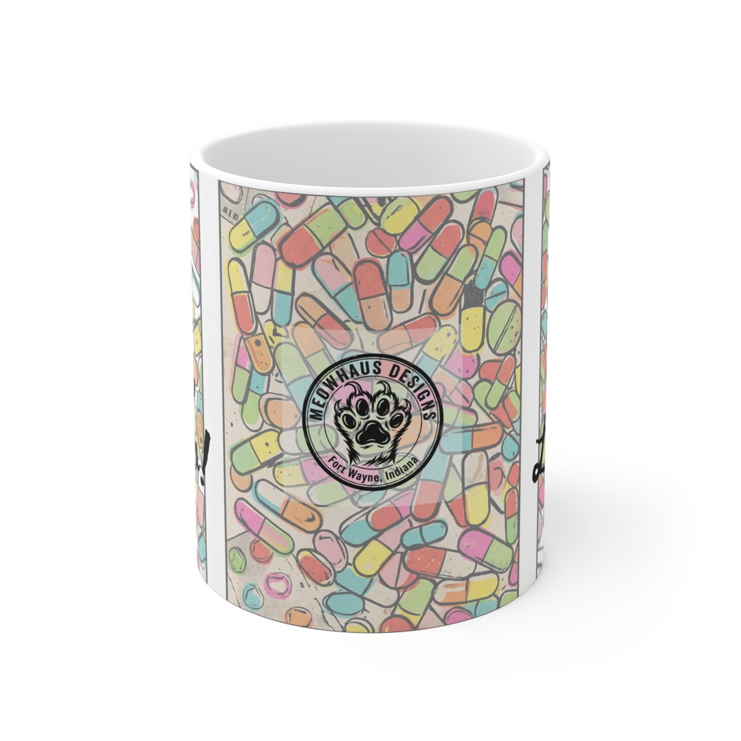 Live, Laugh, Lexapro! - 11oz Mug Ambi Handle - Colorful Pill Pattern Coffee Cup for Mental Health Awareness & Funny Gift