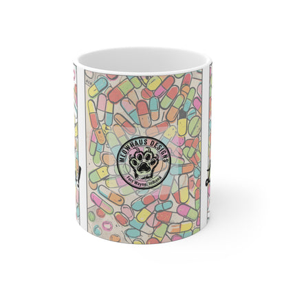 Live, Laugh, Lexapro! - 11oz Mug Ambi Handle - Colorful Pill Pattern Coffee Cup for Mental Health Awareness & Funny Gift