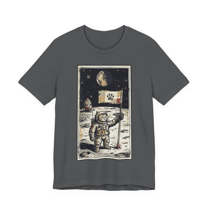 SpaceCat - Conquers The Moon! - Astronaut Cat Moon T-Shirt — Vintage Styled Space Kitty Flag Tee