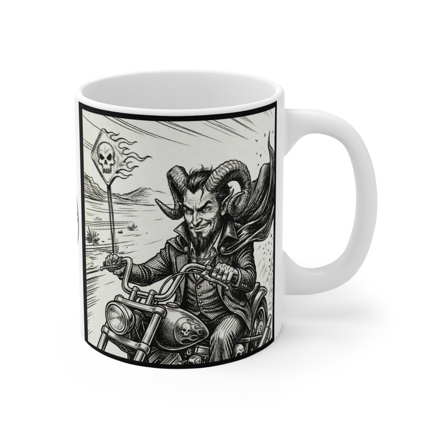 BLZB - Motorcycle - 11oz Mug Ambi Handle — Biker Demon Design (Motorcycle Club, Gothic Coffee Gift)