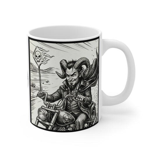 BLZB - Motorcycle - 11oz Mug Ambi Handle — Biker Demon Design (Motorcycle Club, Gothic Coffee Gift)