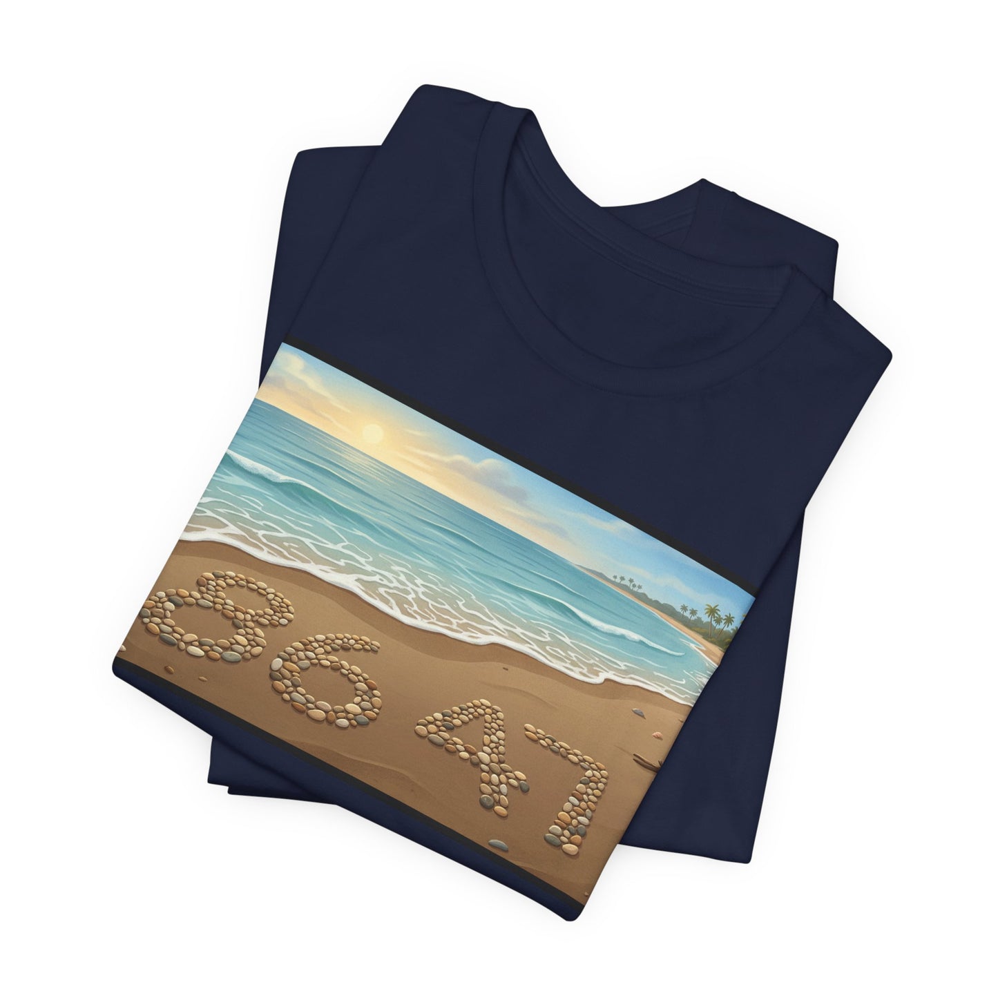 A Nice Day At The Beach - Horizontal V2 - Beach Sunset T-Shirt with '86 47' Sand Art – Coastal Vacation Tee