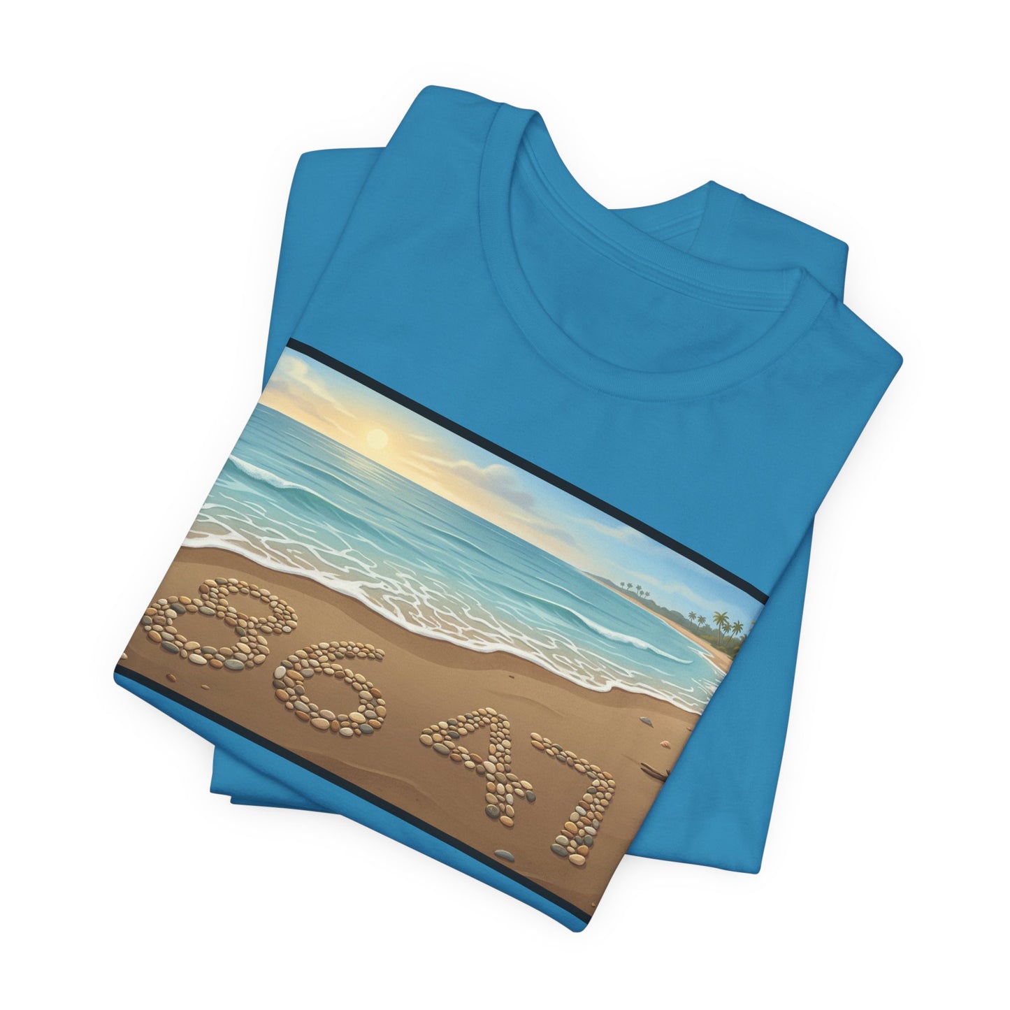 A Nice Day At The Beach - Horizontal V2 - Beach Sunset T-Shirt with '86 47' Sand Art – Coastal Vacation Tee