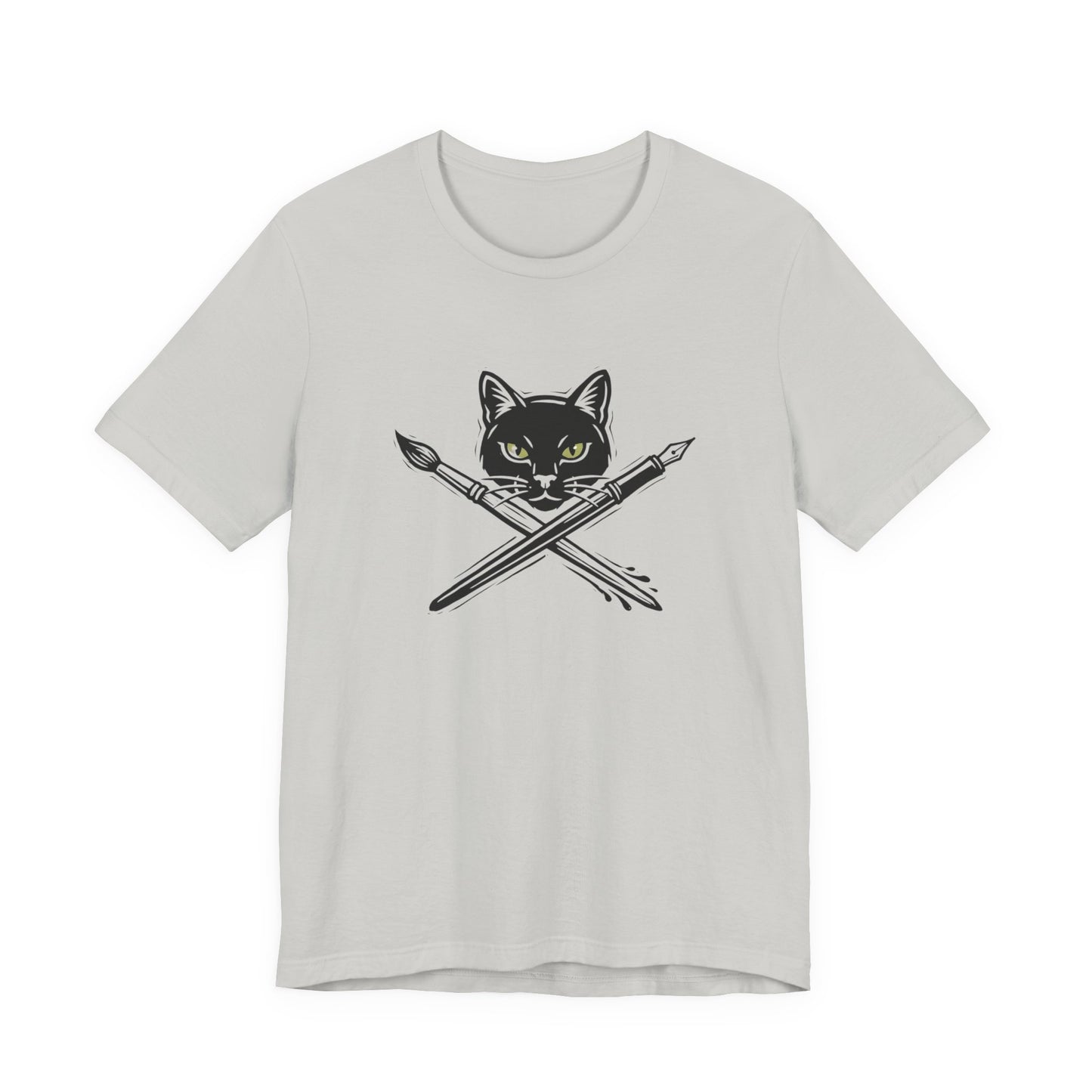 Creative Cat Version 2 - Artist Cat T-Shirt — Black Cat with Crossed Paintbrushes Graphic Tee