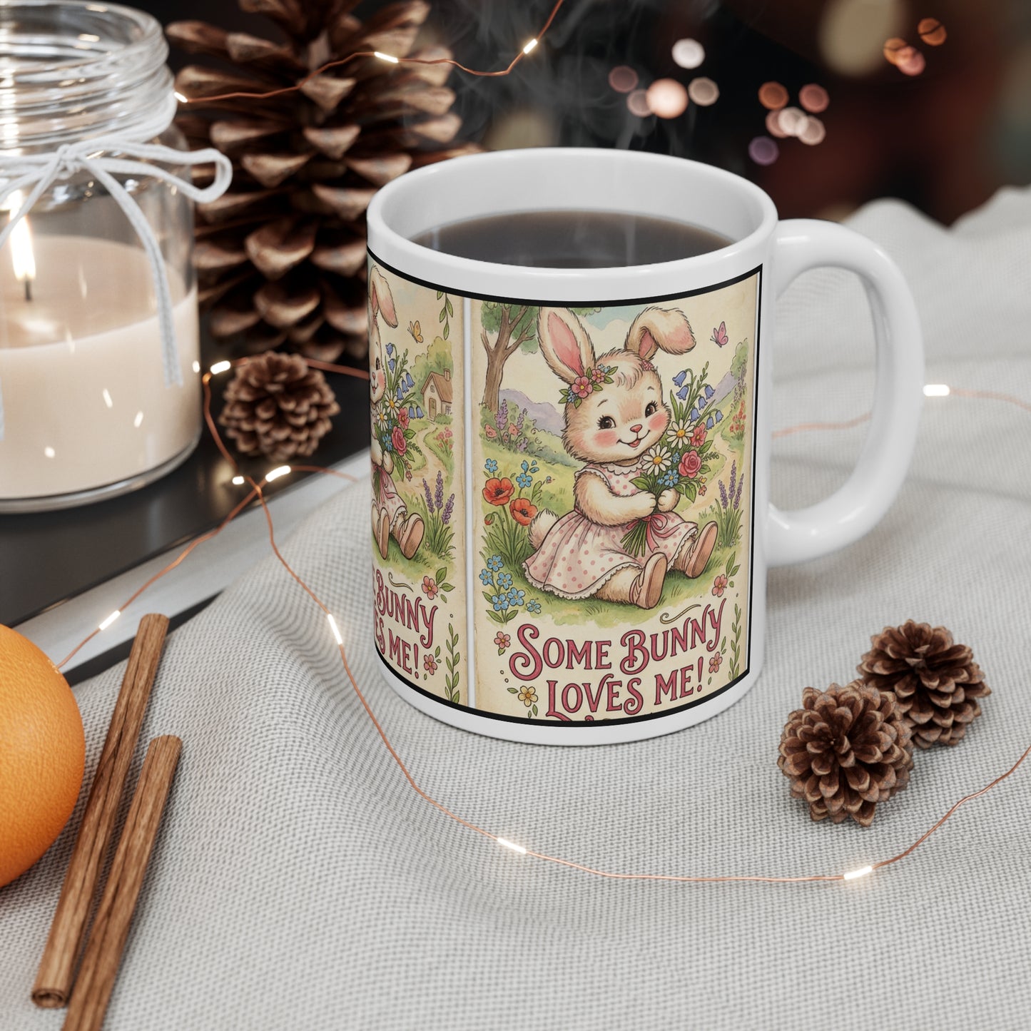 Some Bunny Loves Me - 11oz Mug Ambi Handle — Cute Vintage Bunny Coffee Cup