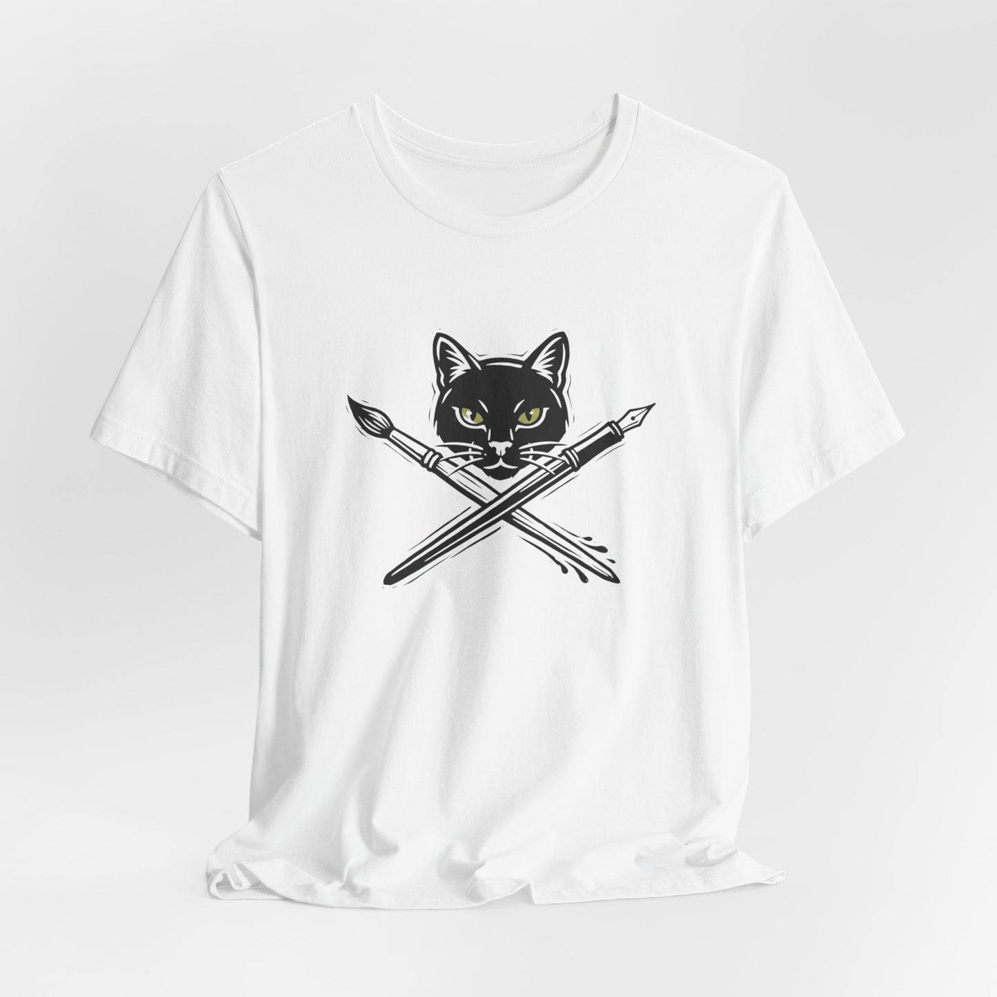 Creative Cat Version 2 - Artist Cat T-Shirt — Black Cat with Crossed Paintbrushes Graphic Tee