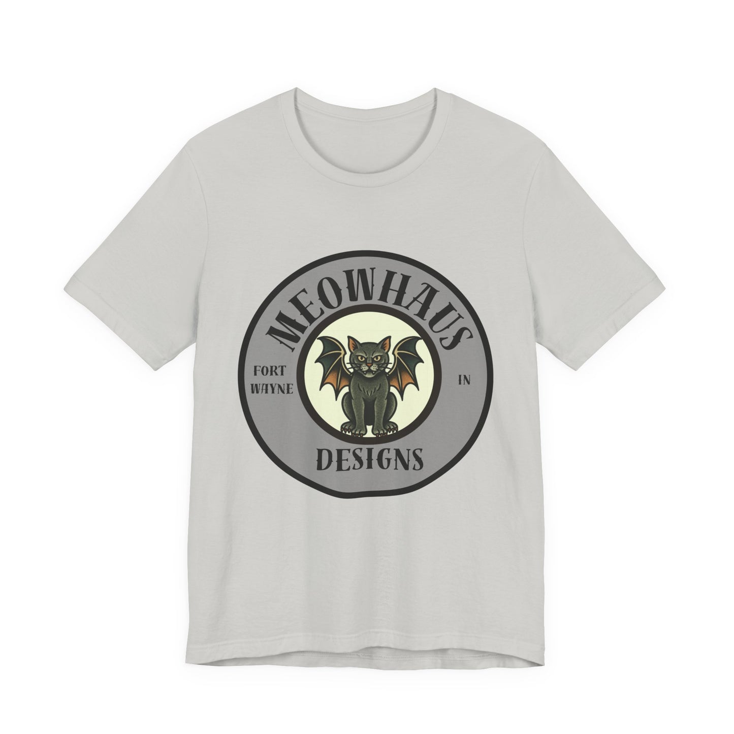 MHD Emblem - Grey Circle - Vintage Tattoo Meowhaus Designs Bat Cat Logo Tee