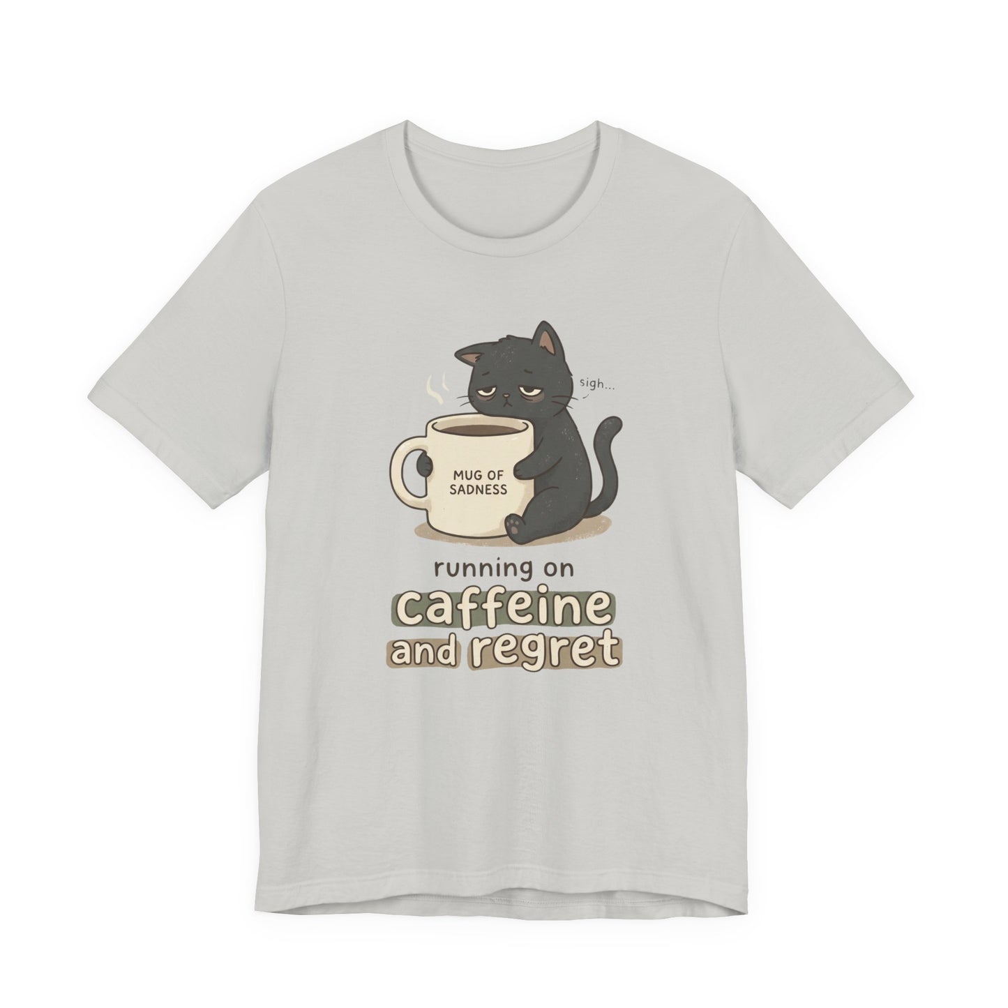 VOID - Caffeinated Cat Tee — "Running on Caffeine and Regret" Cute Coffee Cat Graphic T-Shirt