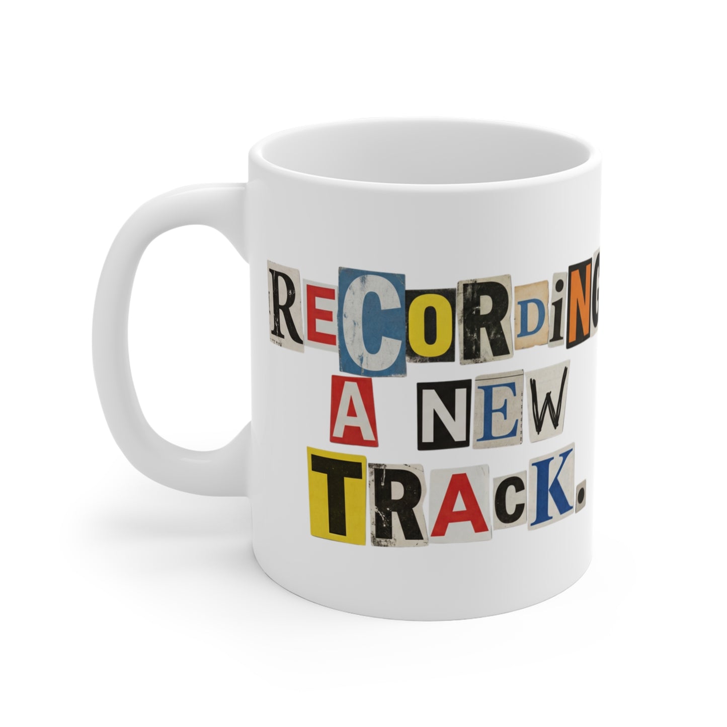 PBFMF - Recording a New Track Mug — Ransom-Style Lettering Coffee Cup for Mental Health Motivation