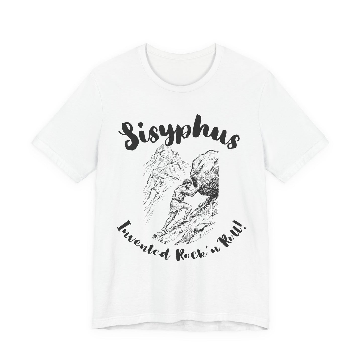 Greek Mythology Humor - Sisyphus T‑Shirt — 'Invented Rock 'n' Roll' Vintage Mythology Tee - Elvis Who?