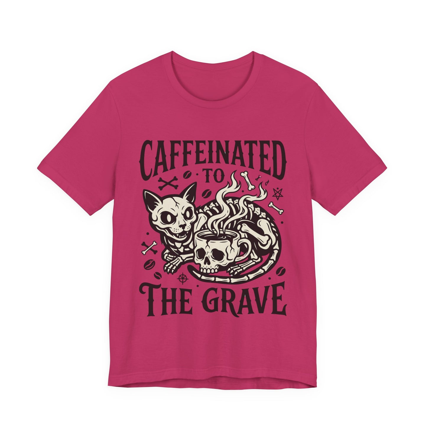 VOID - Caffeinated to the Grave Tee — Gothic Skull & Cat Coffee Shirt