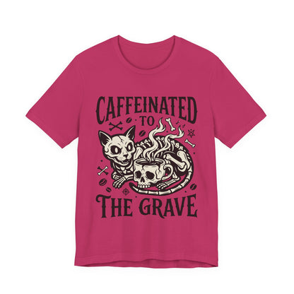 VOID - Caffeinated to the Grave Tee — Gothic Skull & Cat Coffee Shirt