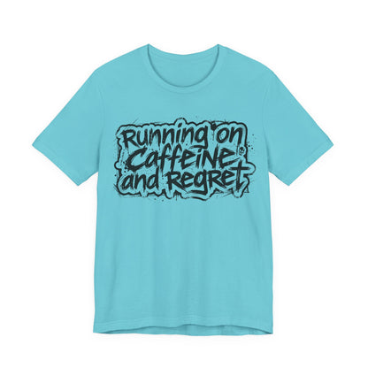 VOID - Running on Caffeine and Regret T-Shirt Version 2 (Horizontal) - Coffee Cat Dark Humor Tee