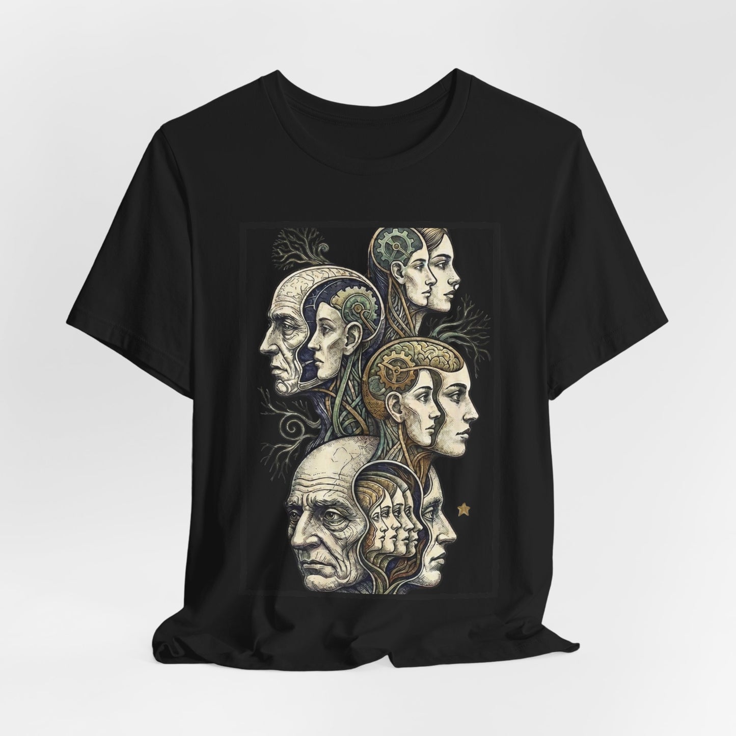 Family of Thought - Crop - Evolution of Minds T-Shirt — Surreal Human Faces Art Tee