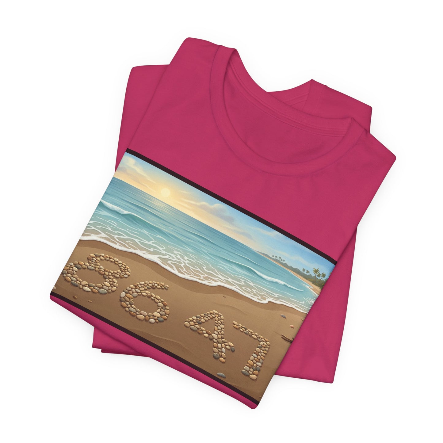 A Nice Day At The Beach - Horizontal V2 - Beach Sunset T-Shirt with '86 47' Sand Art – Coastal Vacation Tee