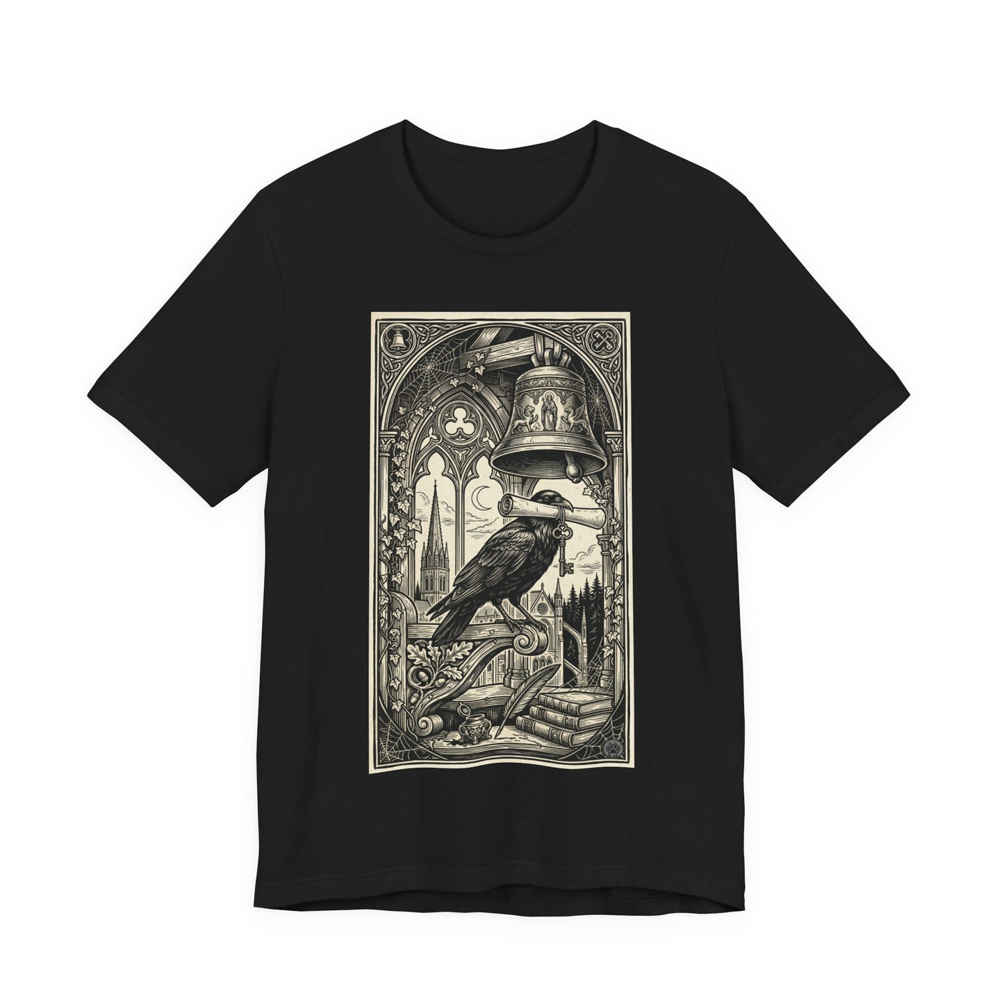 DarkArts Collection - Raven 1 - Raven & Bell Gothic Art T-Shirt – Vintage Raven Illustration Tee