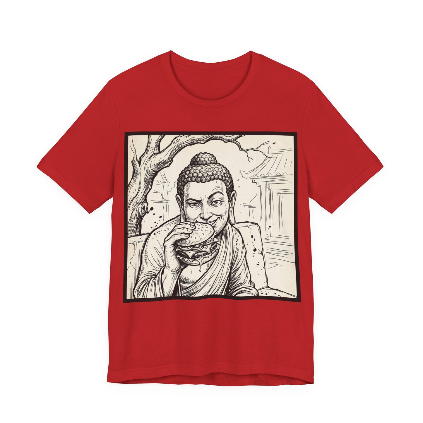 BadBuddha - Cheeseburger (Crop) - Buddha Eating A Delicious Juicy Cheeseburger Funny T‑Shirt Zen Humor