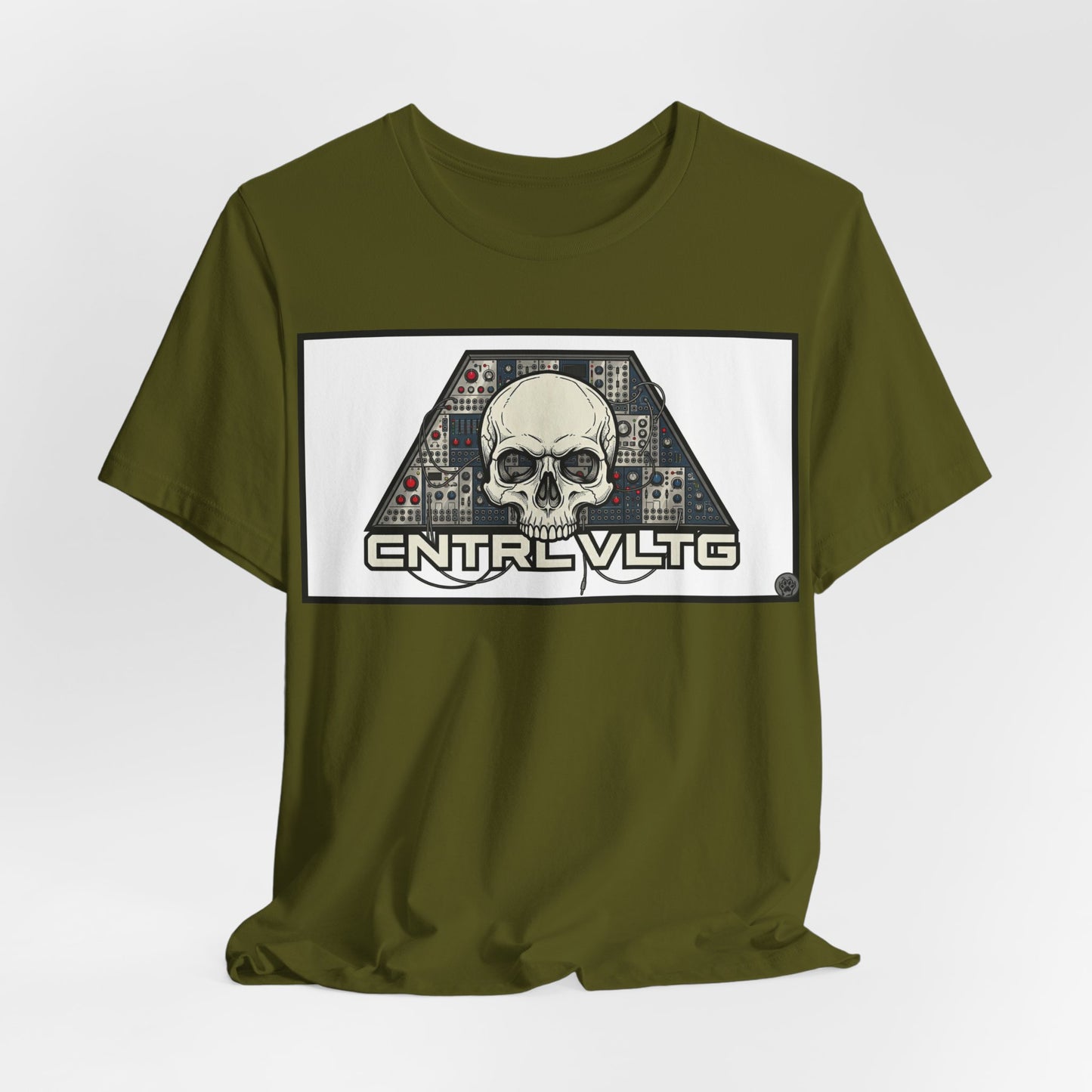 CV Control Voltage = TriBase White - Modular Synth Skull Analog Circuit Tee — “CNTRL VLTG” Retro Tech Graphic T-Shirt