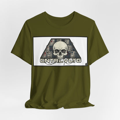 CV Control Voltage = TriBase White - Modular Synth Skull Analog Circuit Tee — “CNTRL VLTG” Retro Tech Graphic T-Shirt