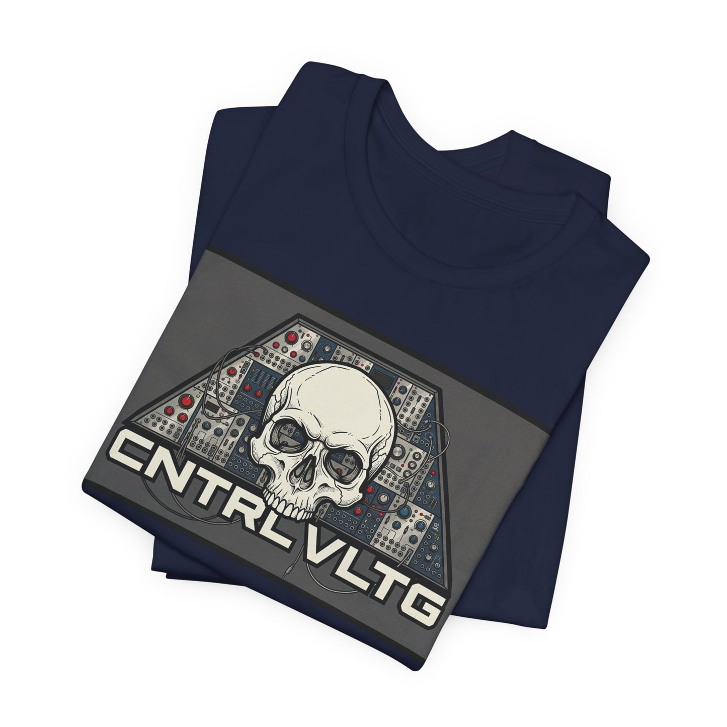 CV Control Voltage - TriBase Grey - Skull Modular Synth Analog Circuit 'CNTRL VLTG' Graphic Tee - Retro Tech Skull T-Shirt