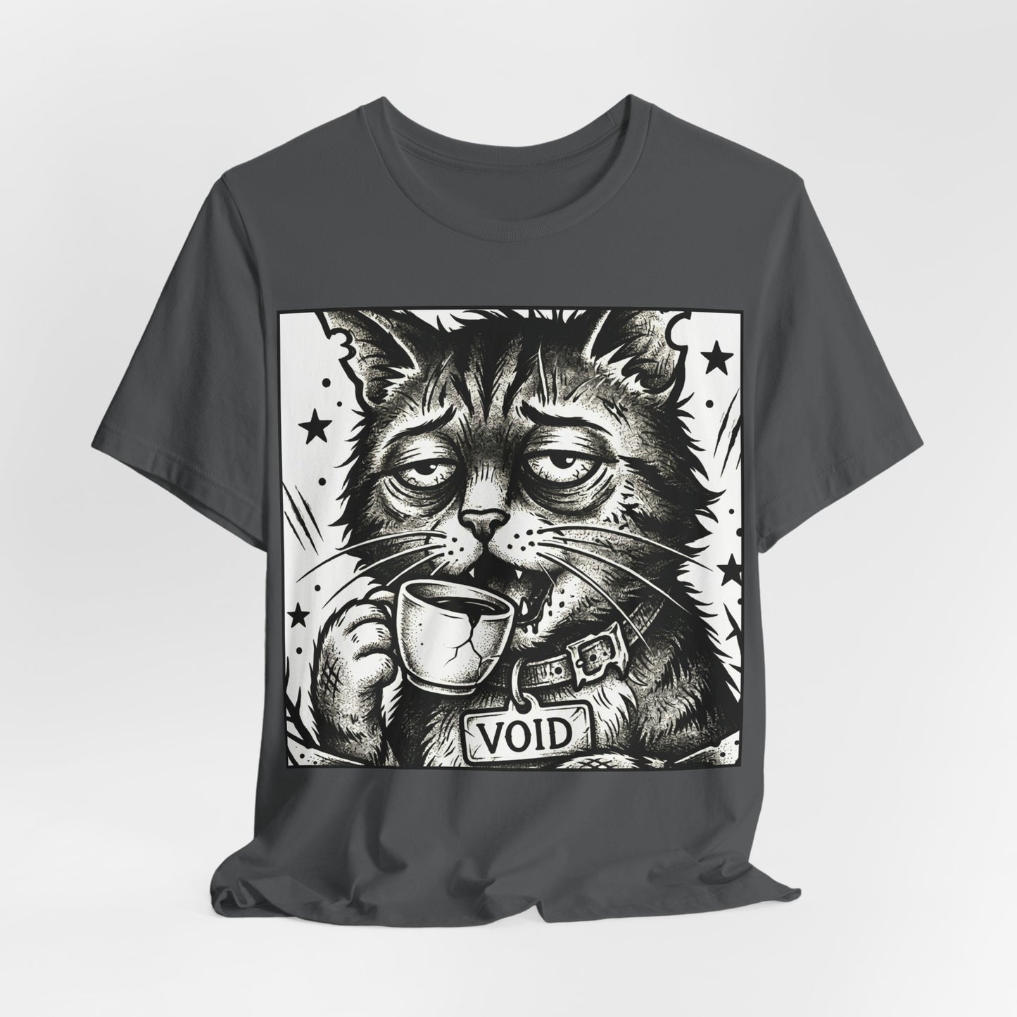 VOID - The Original Void Cat Tee — Tired Moody Cat Drinking Coffee Graphic T-Shirt
