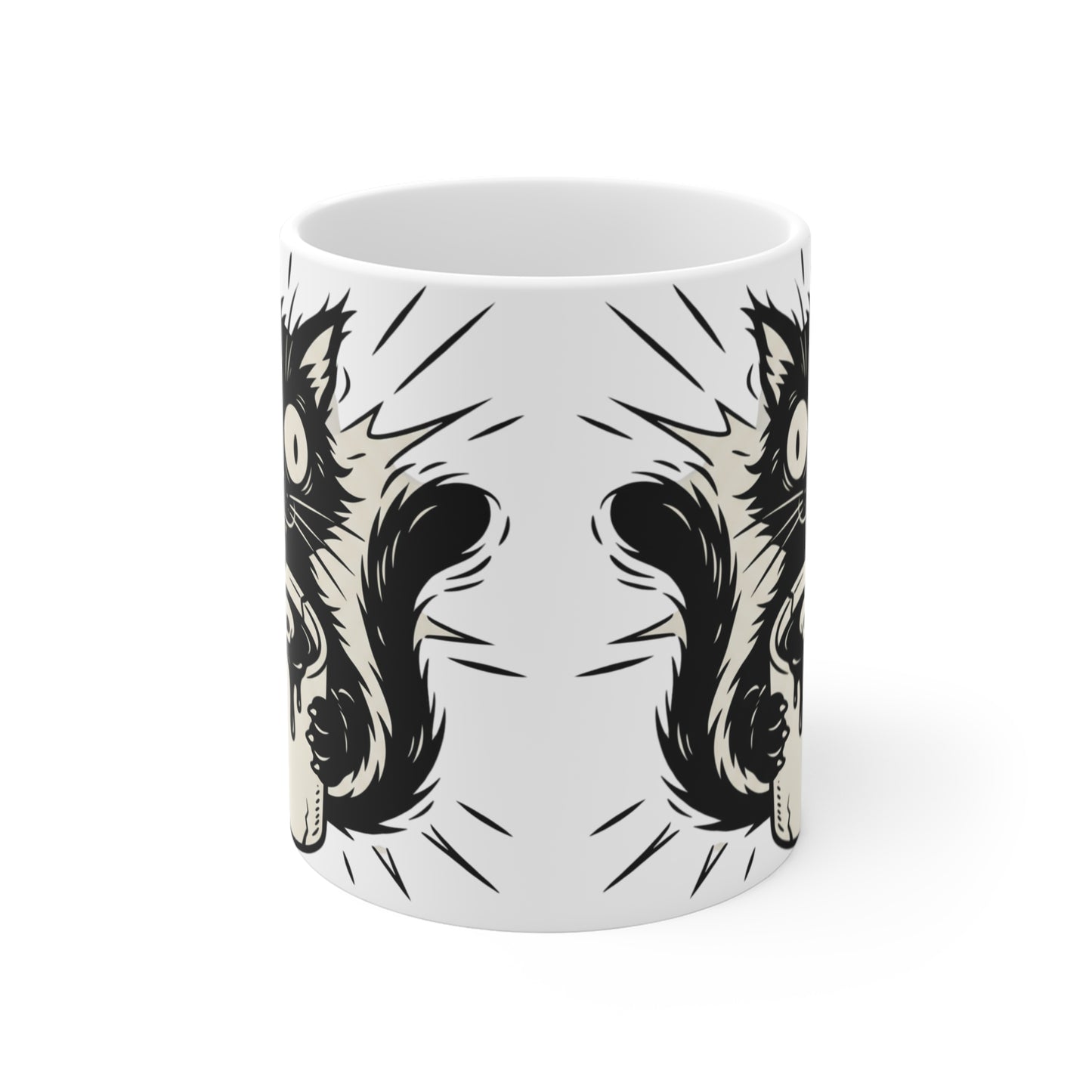 VOID - Cat Coffee Mug — Cute Spooky Black Cat Drinking Coffee 11oz