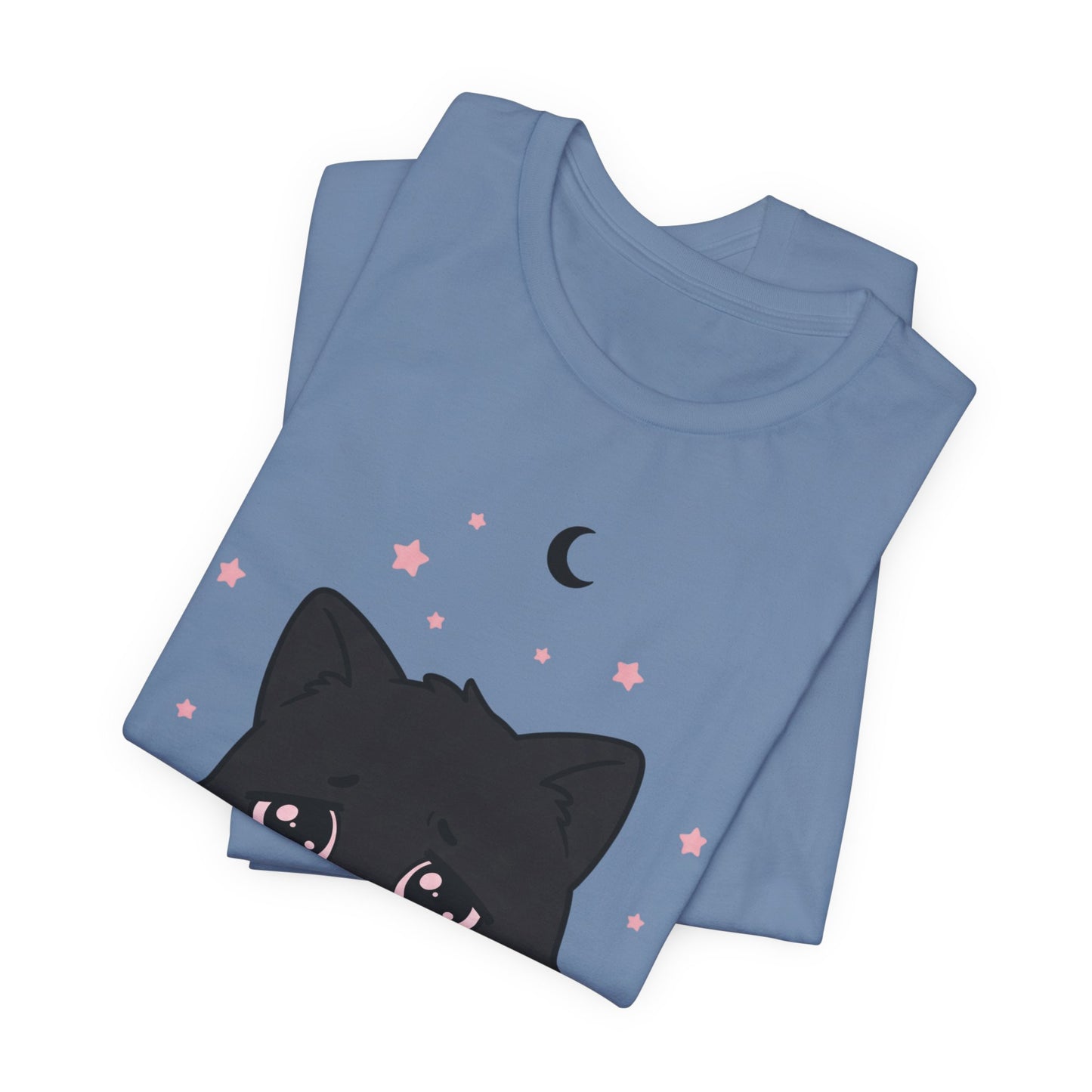 VOID - Cute Sad Black Cat Holding Hot Coffee T‑Shirt — Cozy Pink Sweater Kitty Tee