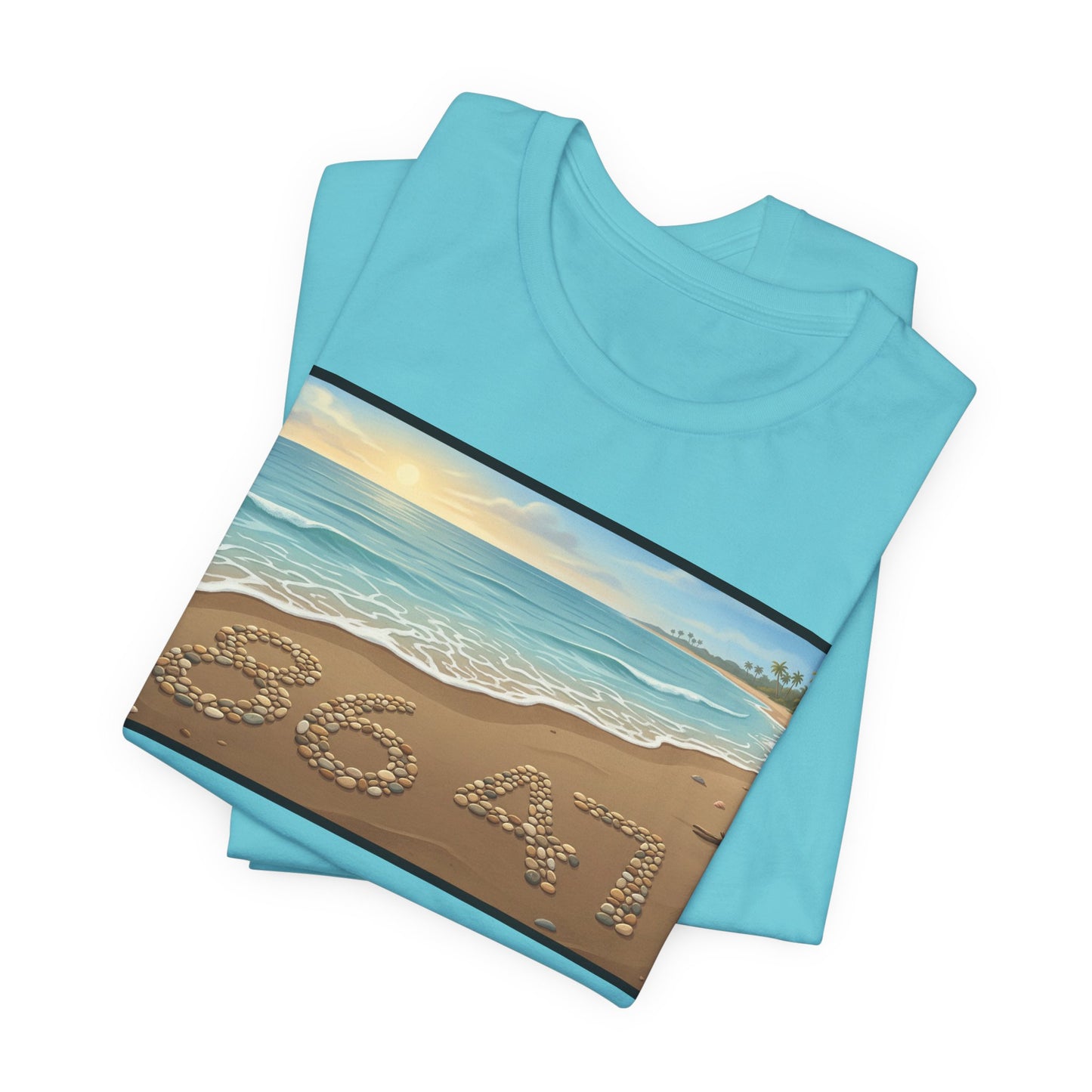 A Nice Day At The Beach - Horizontal V2 - Beach Sunset T-Shirt with '86 47' Sand Art – Coastal Vacation Tee