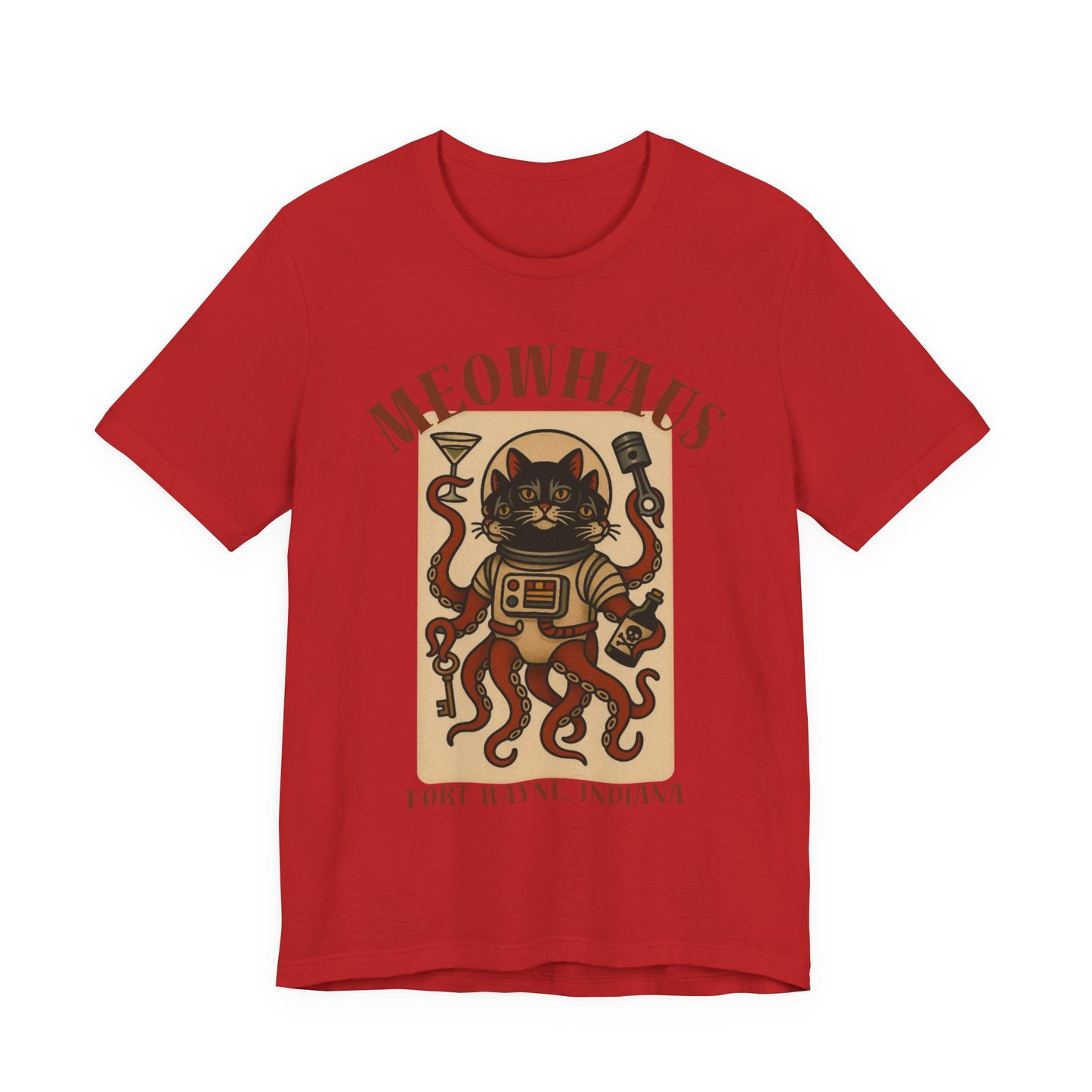 AlienCat Astronaut - Classic Tattoo Design Meowhaus Cat Octopus Tee — Fort Wayne, Indiana Retro Graphic T-Shirt