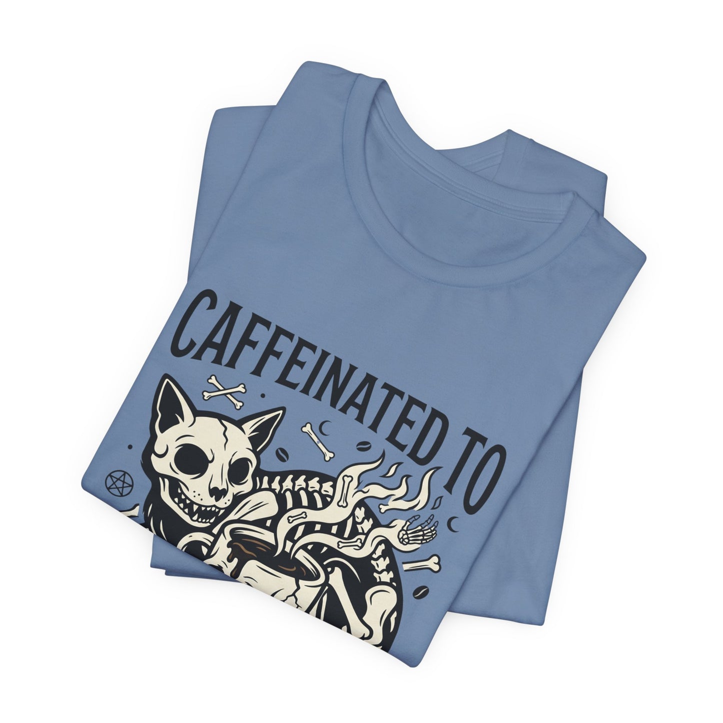 VOID - Caffeinated to the Grave Tee — Gothic Skull & Cat Coffee Shirt