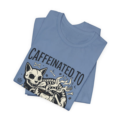 VOID - Caffeinated to the Grave Tee — Gothic Skull & Cat Coffee Shirt