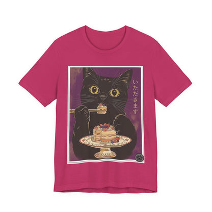Ramen Cat - Finally Gets Some Cake!  Cute Funny T‑Shirt — Japanese Kawaii Black Cat Enjoying Dessert