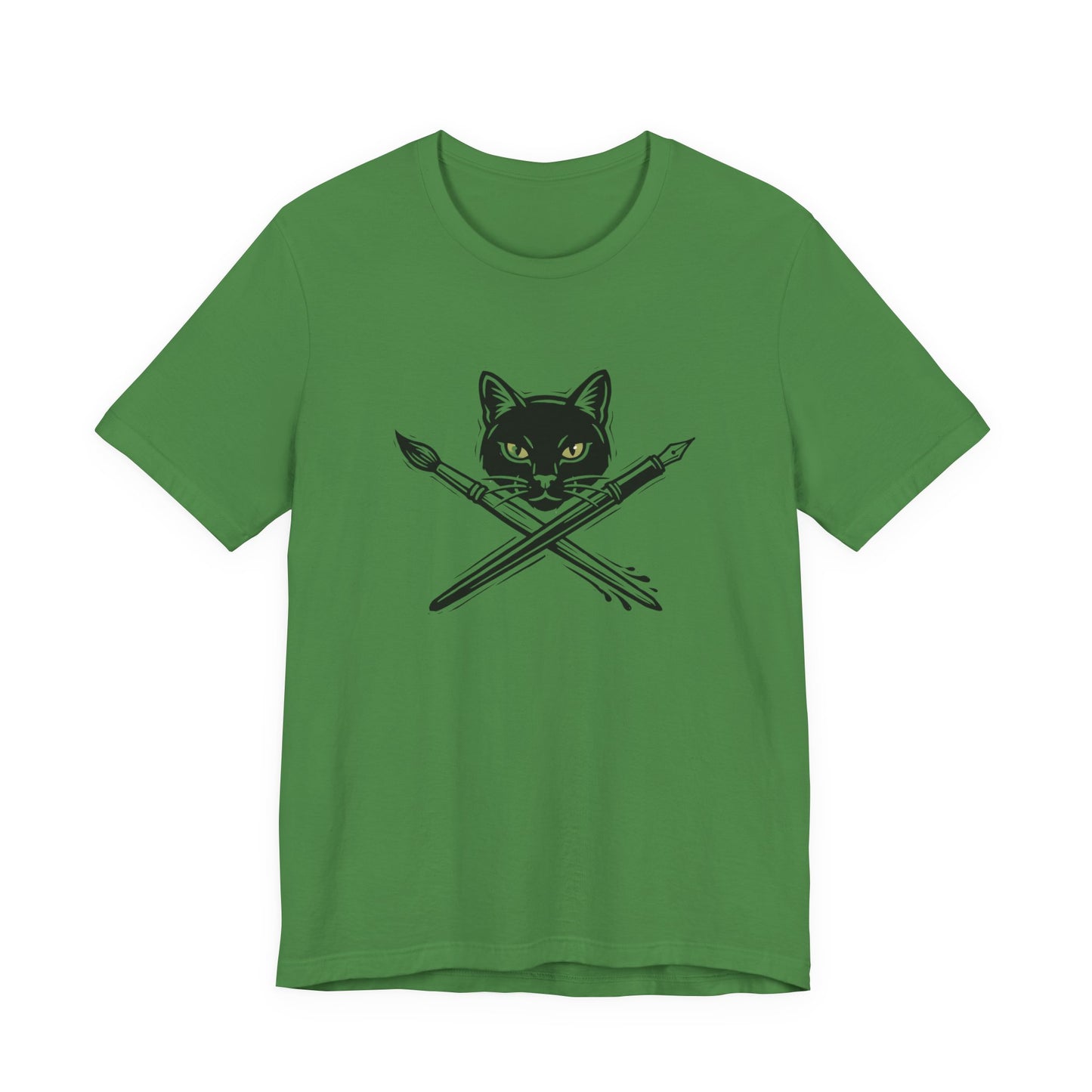 Creative Cat Version 2 - Artist Cat T-Shirt — Black Cat with Crossed Paintbrushes Graphic Tee