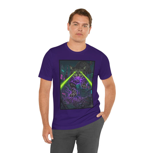City Cat Attacks! - Multicolored Magic T‑Shirt — Neon Sci‑Fi Alley Graphic Tee