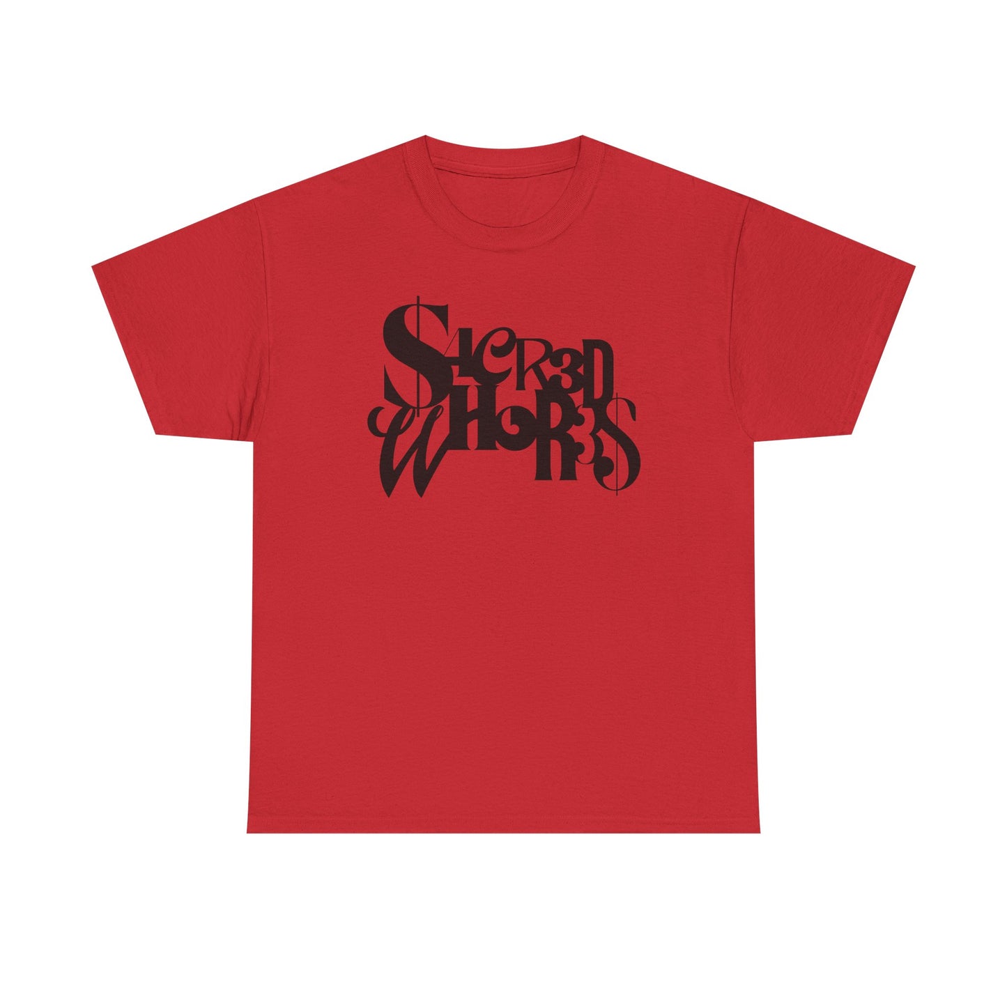 Sacred Whores - Mixed Fonts Graphic Tee — Gothic Ambigram Band Shirt