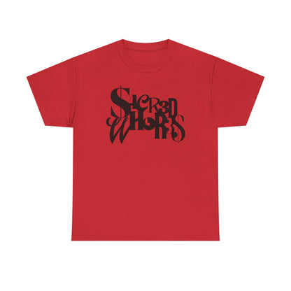 Sacred Whores - Mixed Fonts Graphic Tee — Gothic Ambigram Band Shirt