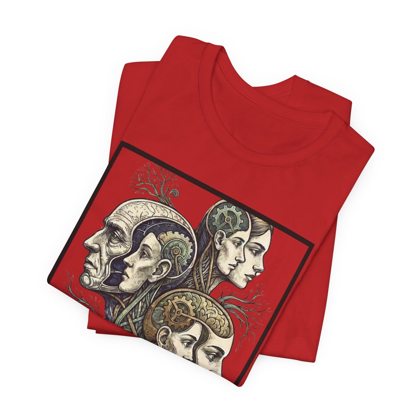 Family of Thought - Crop - Evolution of Minds T-Shirt — Surreal Human Faces Art Tee
