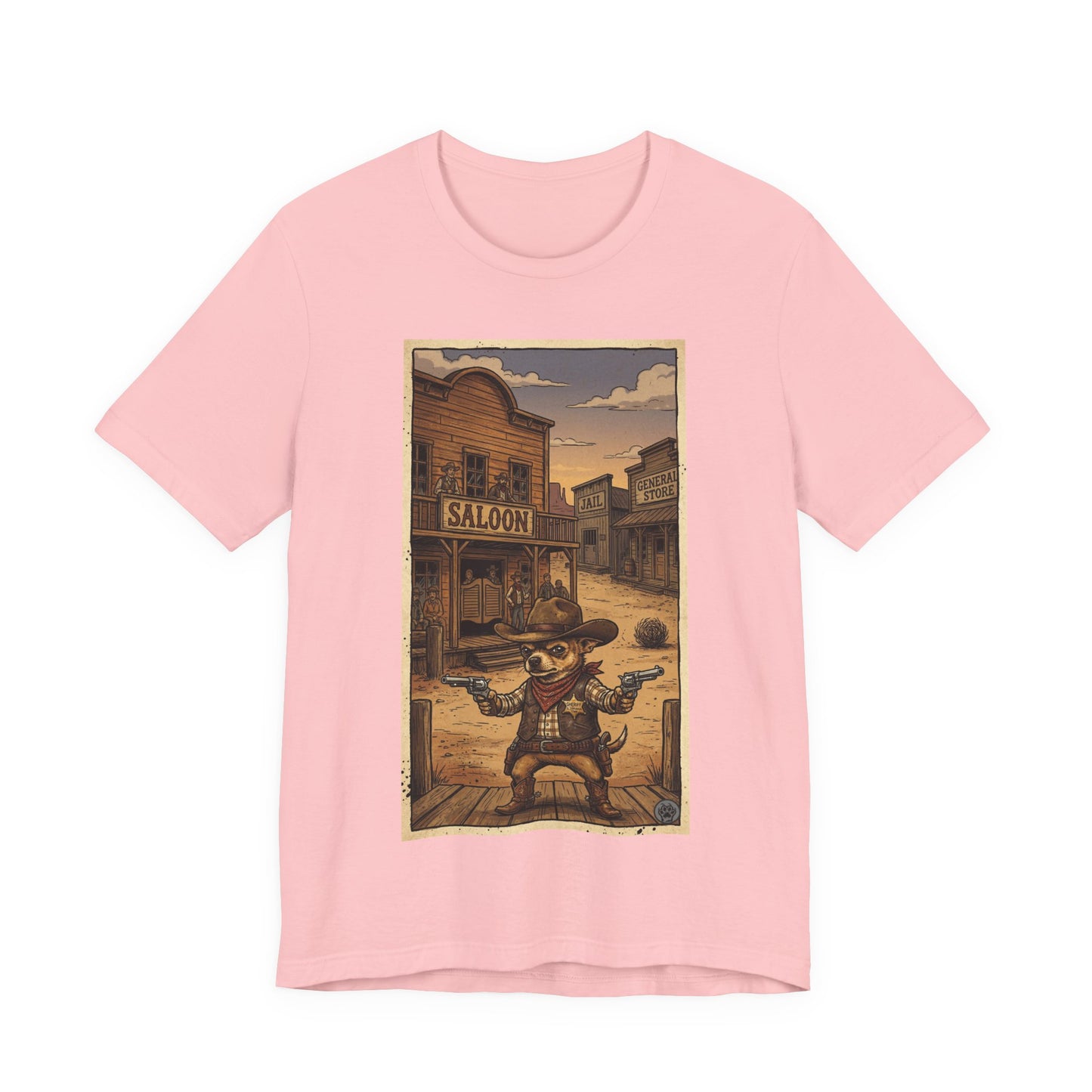 SheriffPaco - Vertical - Chihuahua Sheriff Western Saloon Showdown T-Shirt — Vintage Cowboy Sheriff Puppy Dog Graphic Tee