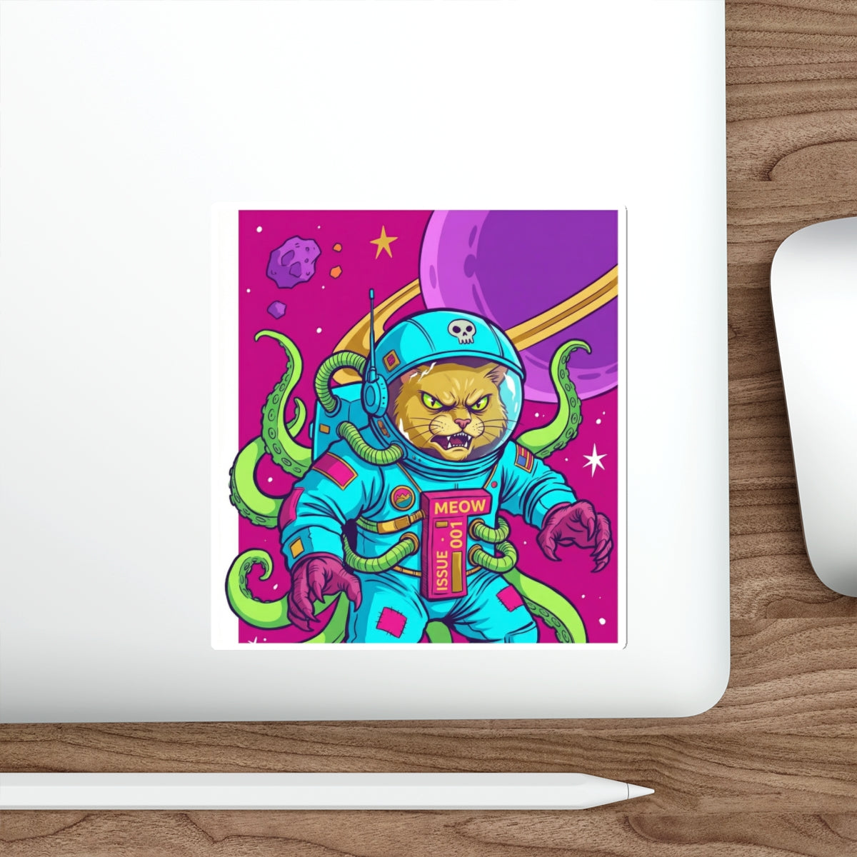 AlienCat Astronaut - Full Color Cat Die-Cut Sticker — Retro Space Kitty Design