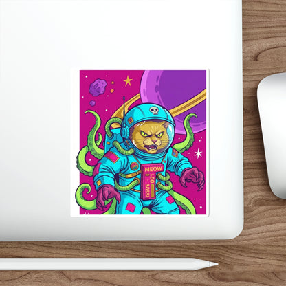 AlienCat Astronaut - Full Color Cat Die-Cut Sticker — Retro Space Kitty Design