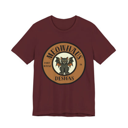 Meowhaus Designs Cat Circle Logo T-Shirt - Vintage Tattoo Cat-Bat Design