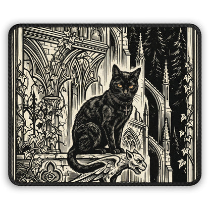 DarkArts- Cat 2 - Gothic Black Cat Mousepad - Cathedral Gargoyle Dark Imagery