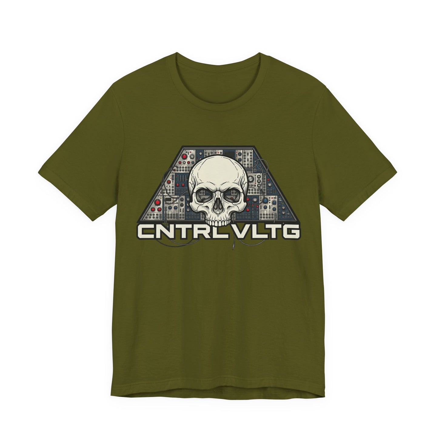 CV Control Voltage - TriBase White - Skull Modular Analog Synth Console Tee — “CNTRL VLTG” Retro Electronic Music T-Shirt