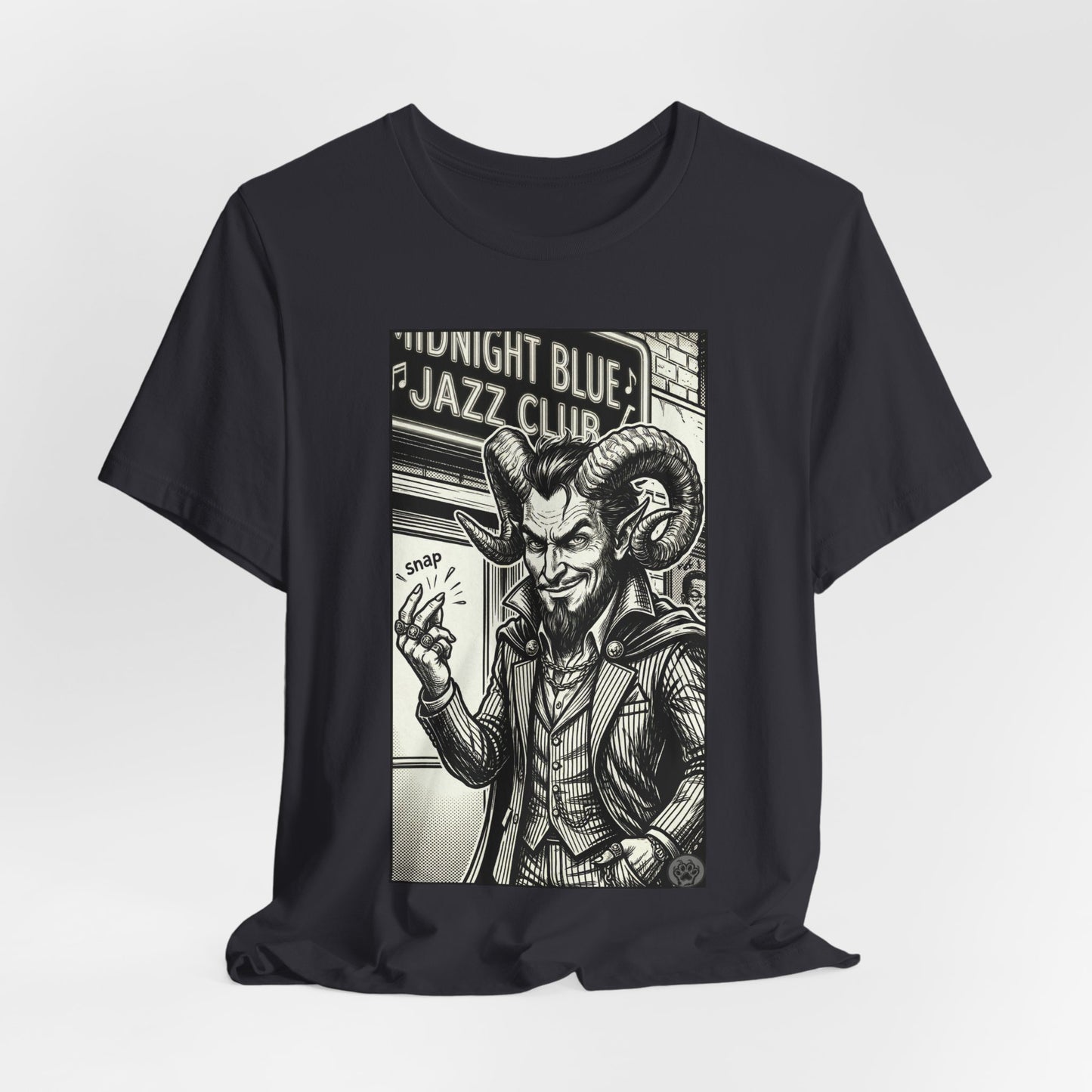 BLZB - Finger Snap Jazz Club Graphic Tee — 'Midnight Blue Jazz Club' Vintage Devil Illustration