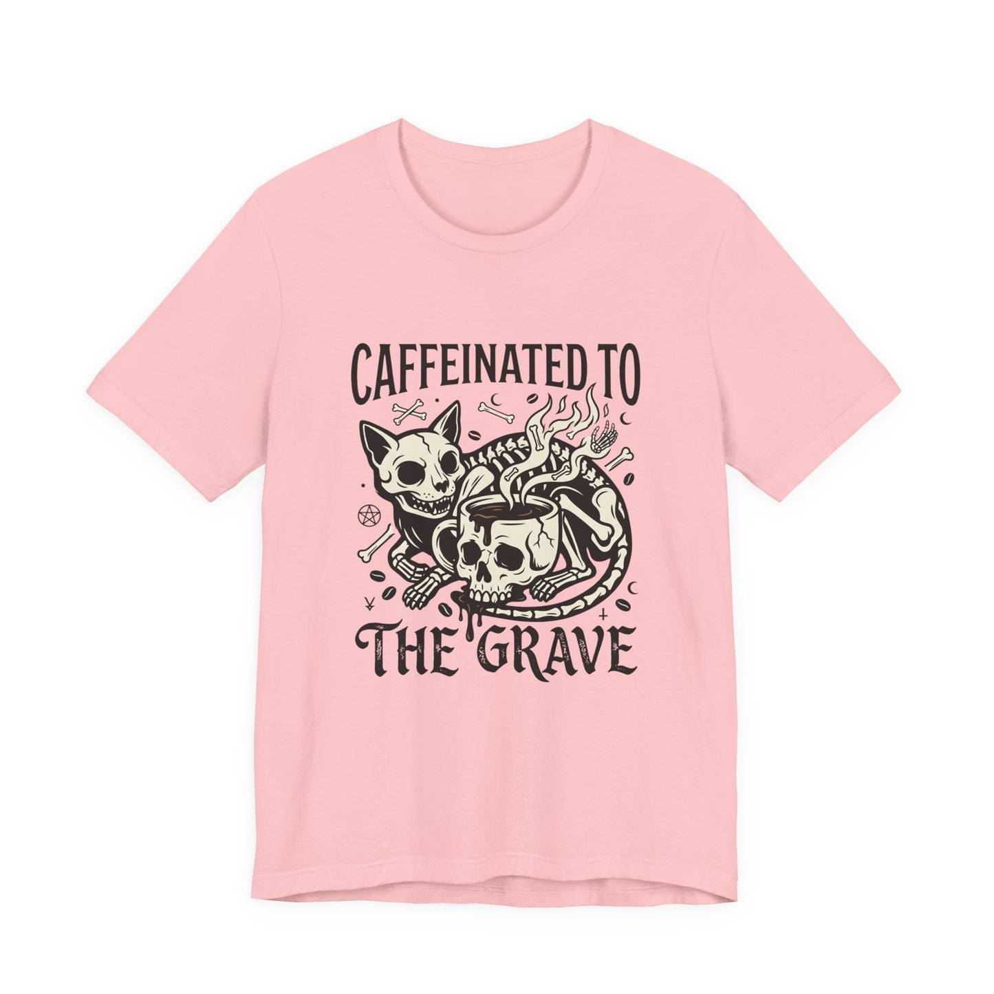 VOID - Caffeinated to the Grave Tee — Gothic Skull & Cat Coffee Shirt