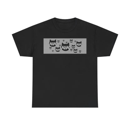 MHM - Logo w/ Grey Stripe - Scattered Cat Faces Graphic Tee
