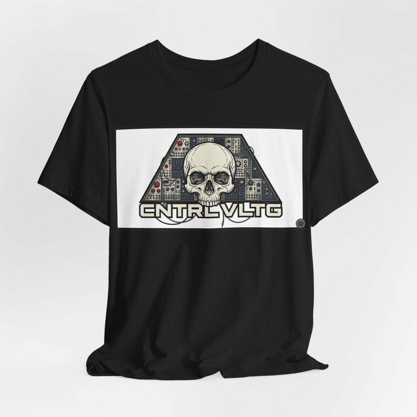 CV Control Voltage = TriBase White - Modular Synth Skull Analog Circuit Tee — “CNTRL VLTG” Retro Tech Graphic T-Shirt