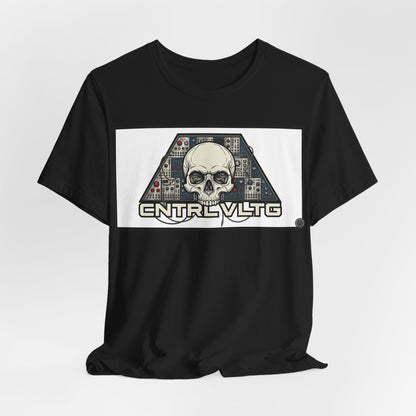 CV Control Voltage = TriBase White - Modular Synth Skull Analog Circuit Tee — “CNTRL VLTG” Retro Tech Graphic T-Shirt