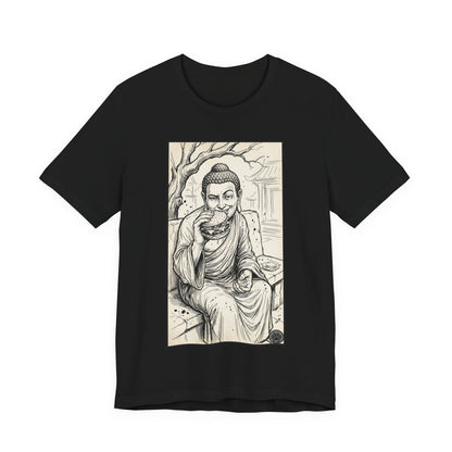 Bad Buddha Cheeseburger Sketch Tee — Humor Illustration T-Shirt