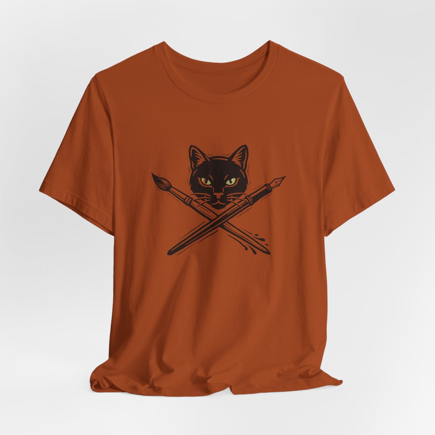Creative Cat Version 2 - Artist Cat T-Shirt — Black Cat with Crossed Paintbrushes Graphic Tee